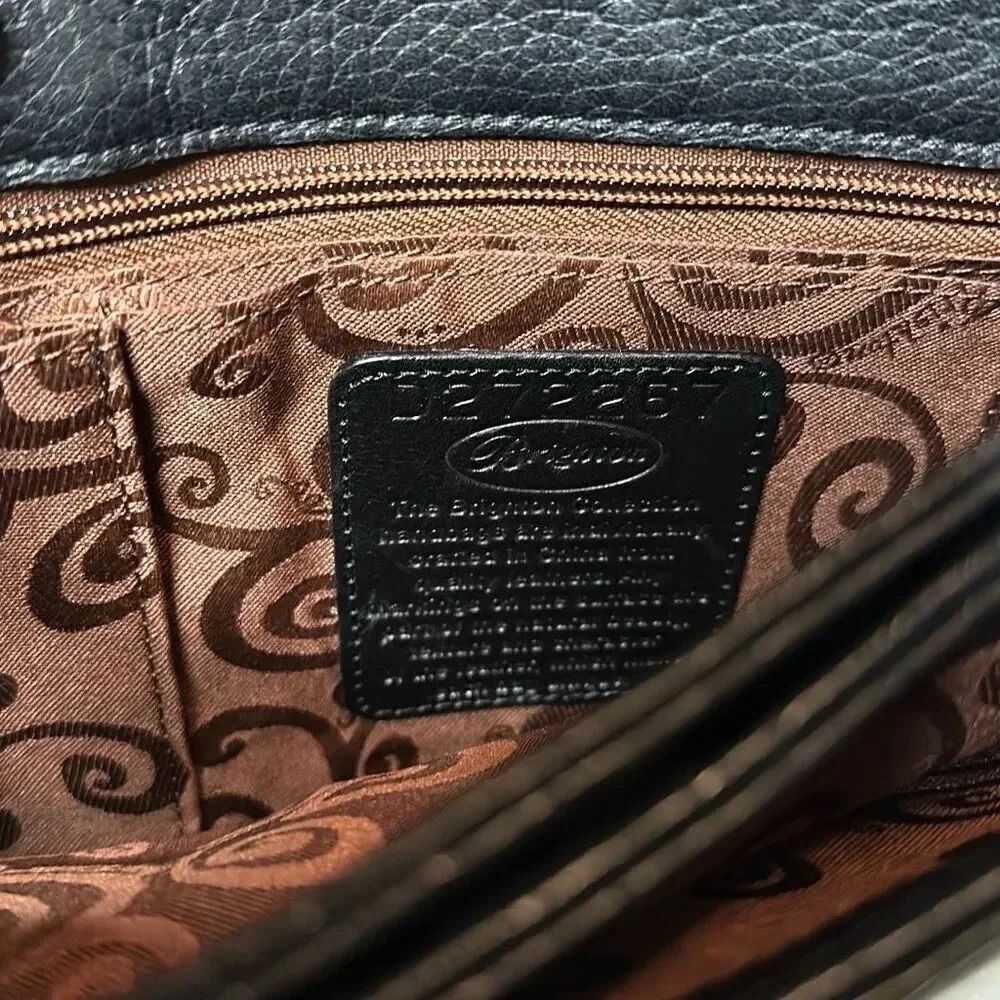 Brighton Black Pebbled Leather Chain Accent Multi Compartment Bag - Picture 11 of 13